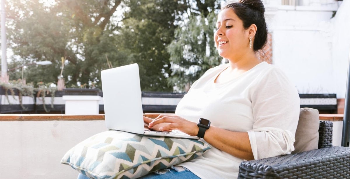 Woman going online