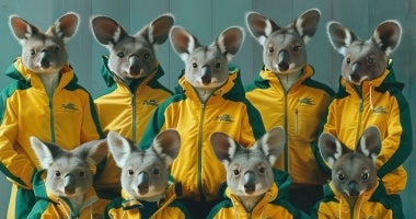 AI portrayal of the Australian Olympic team with koala heads and kangaroo bodies.